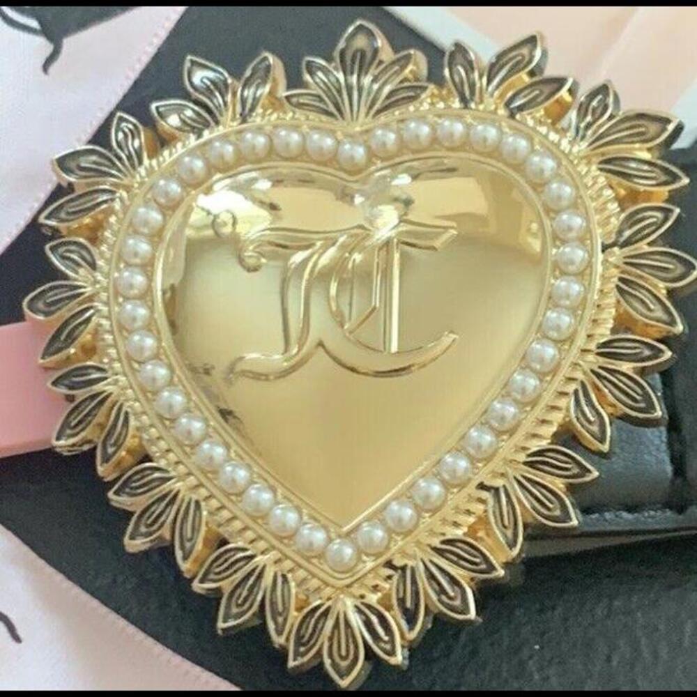 Juicy Couture Faux Pearl Heart Black Faux Leather Belt S/M Valentines NWT